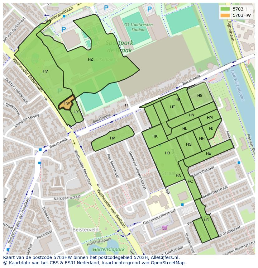 Afbeelding van het postcodegebied 5703 HW op de kaart.