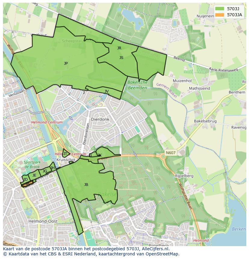 Afbeelding van het postcodegebied 5703 JA op de kaart.