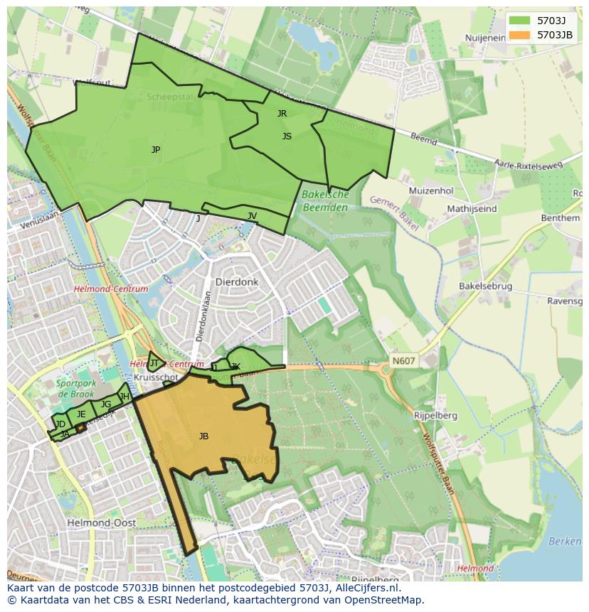 Afbeelding van het postcodegebied 5703 JB op de kaart.