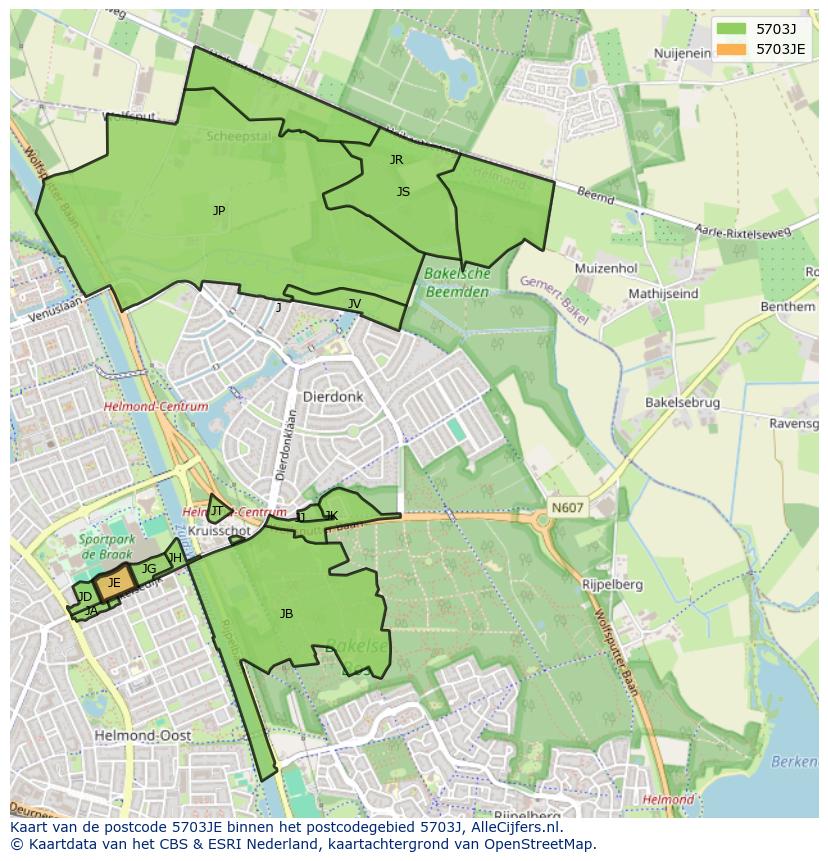 Afbeelding van het postcodegebied 5703 JE op de kaart.