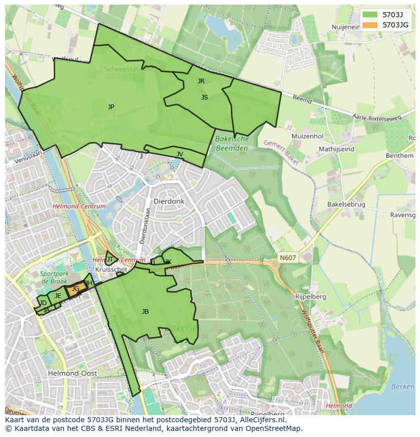 Afbeelding van het postcodegebied 5703 JG op de kaart.