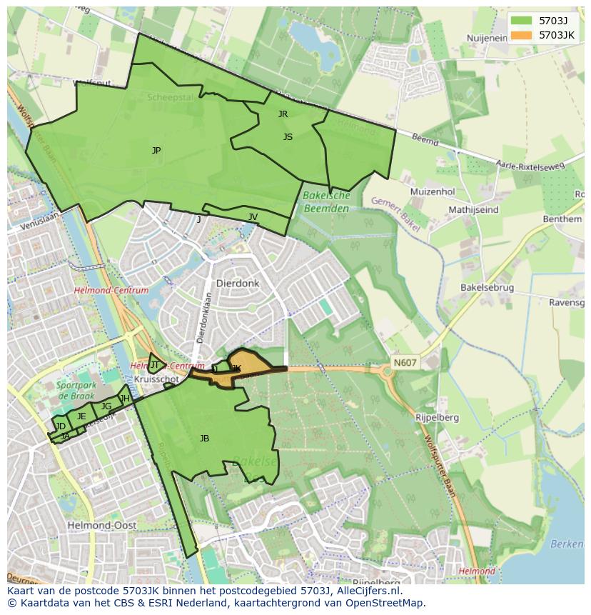 Afbeelding van het postcodegebied 5703 JK op de kaart.