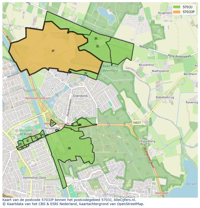 Afbeelding van het postcodegebied 5703 JP op de kaart.