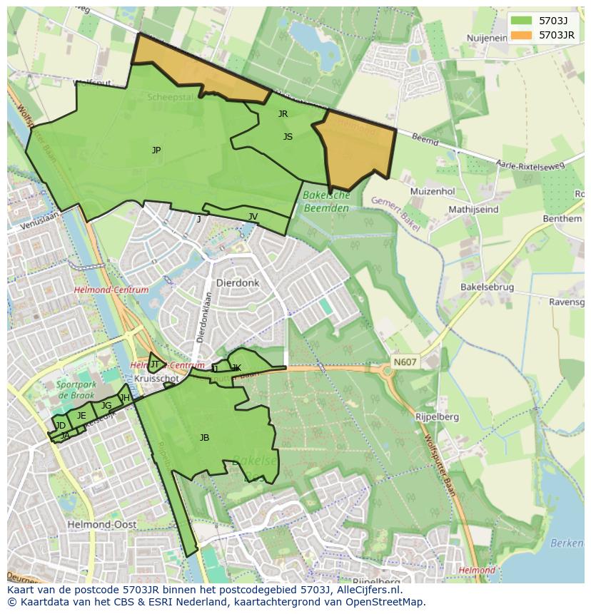 Afbeelding van het postcodegebied 5703 JR op de kaart.
