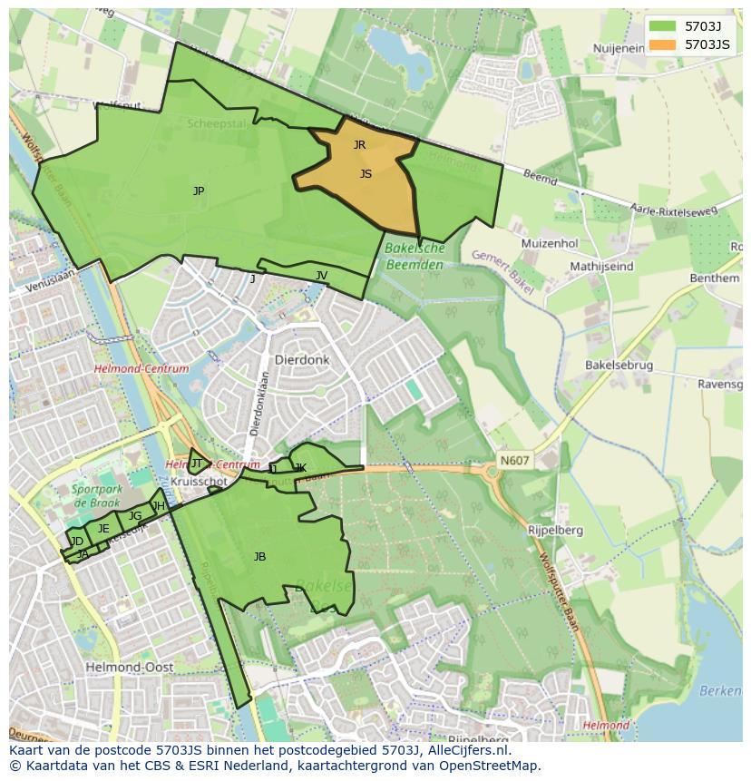Afbeelding van het postcodegebied 5703 JS op de kaart.