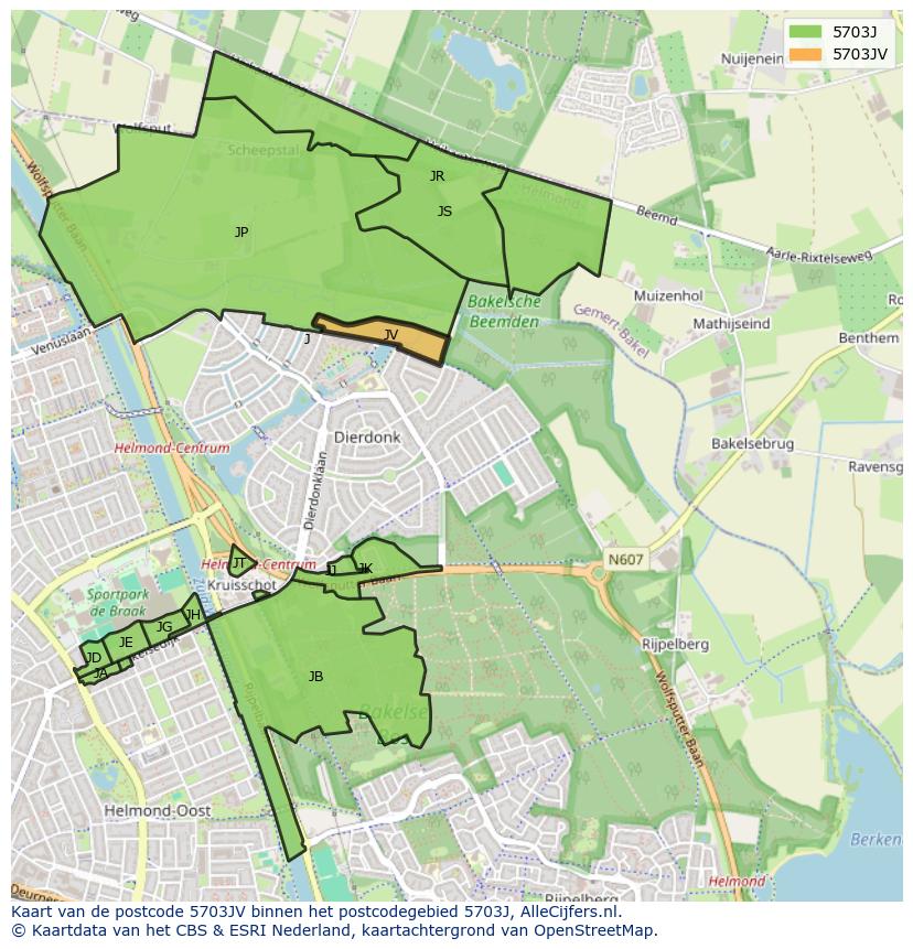 Afbeelding van het postcodegebied 5703 JV op de kaart.