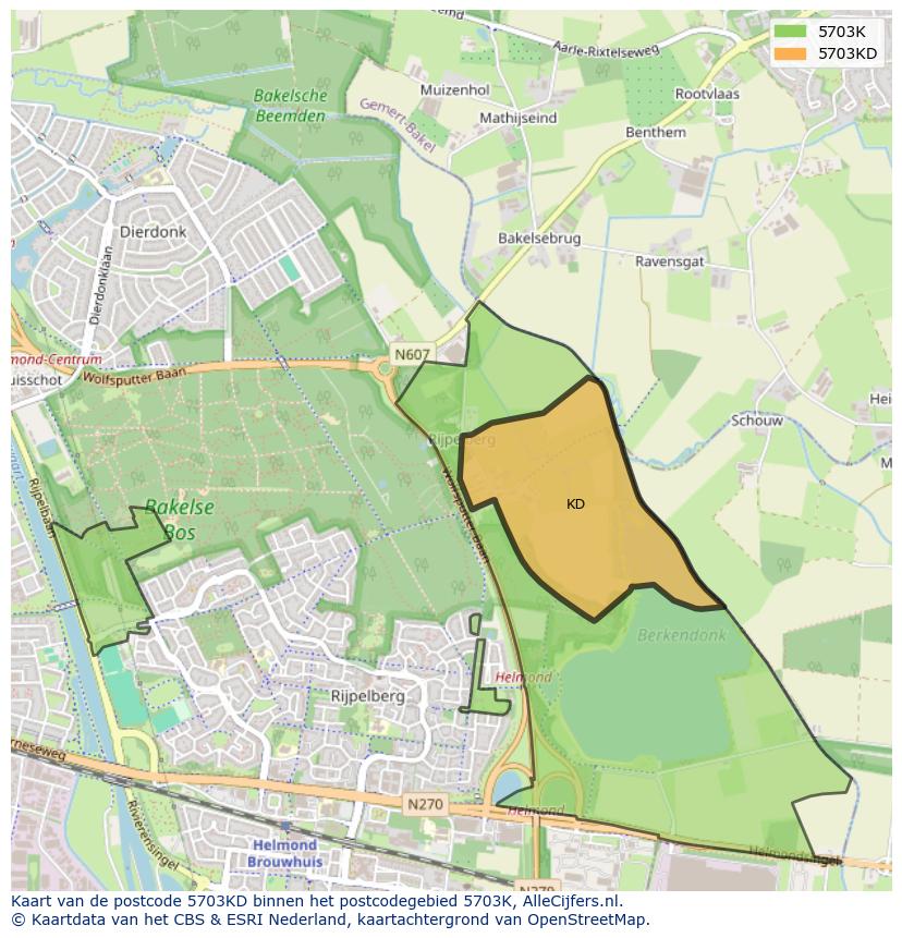 Afbeelding van het postcodegebied 5703 KD op de kaart.