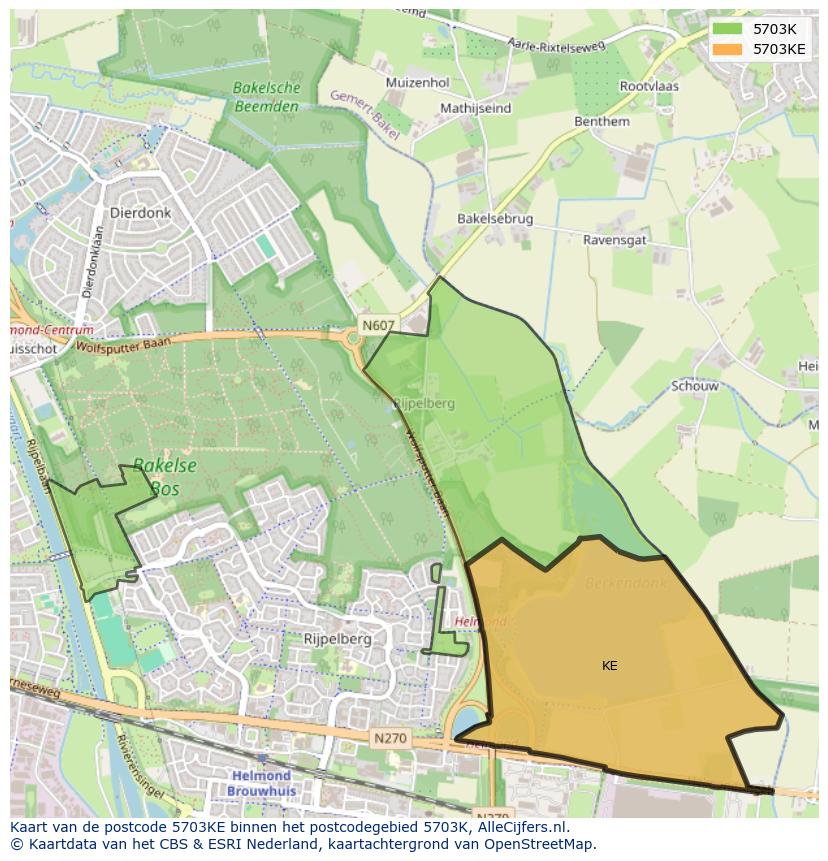Afbeelding van het postcodegebied 5703 KE op de kaart.