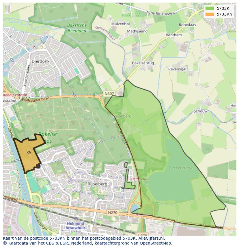 Afbeelding van het postcodegebied 5703 KN op de kaart.