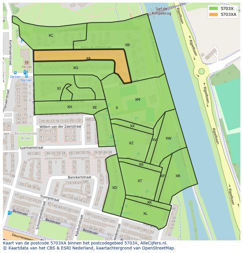Afbeelding van het postcodegebied 5703 XA op de kaart.