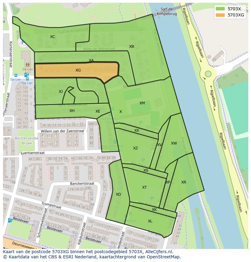 Afbeelding van het postcodegebied 5703 XG op de kaart.