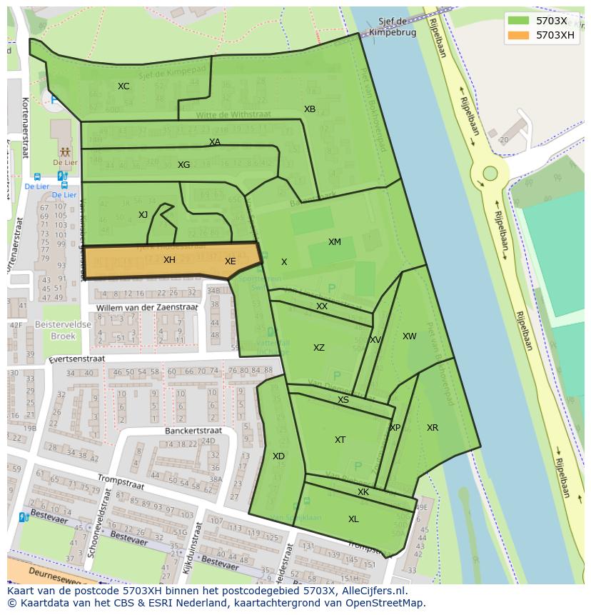 Afbeelding van het postcodegebied 5703 XH op de kaart.