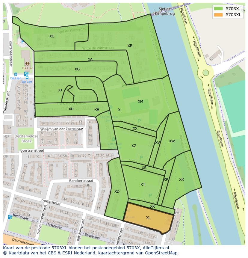 Afbeelding van het postcodegebied 5703 XL op de kaart.