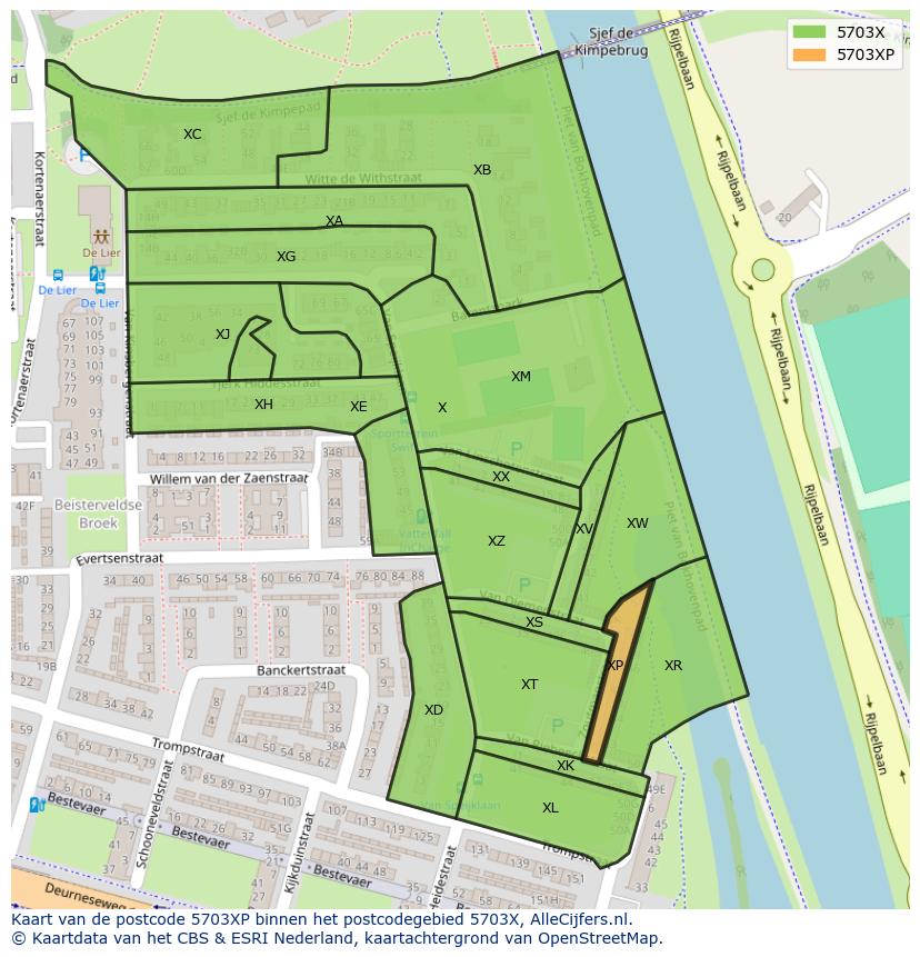 Afbeelding van het postcodegebied 5703 XP op de kaart.