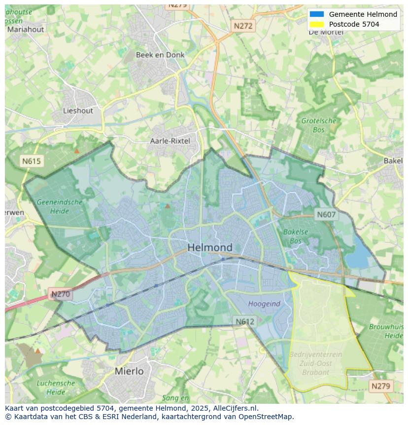 Afbeelding van het postcodegebied 5704 op de kaart.