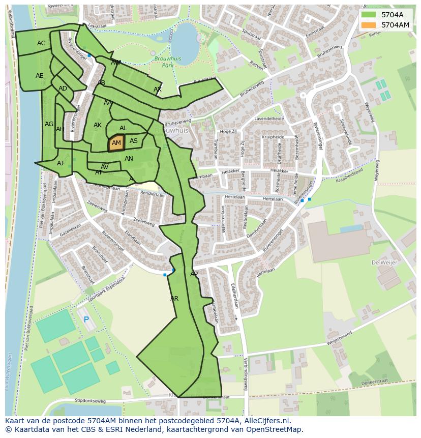 Afbeelding van het postcodegebied 5704 AM op de kaart.