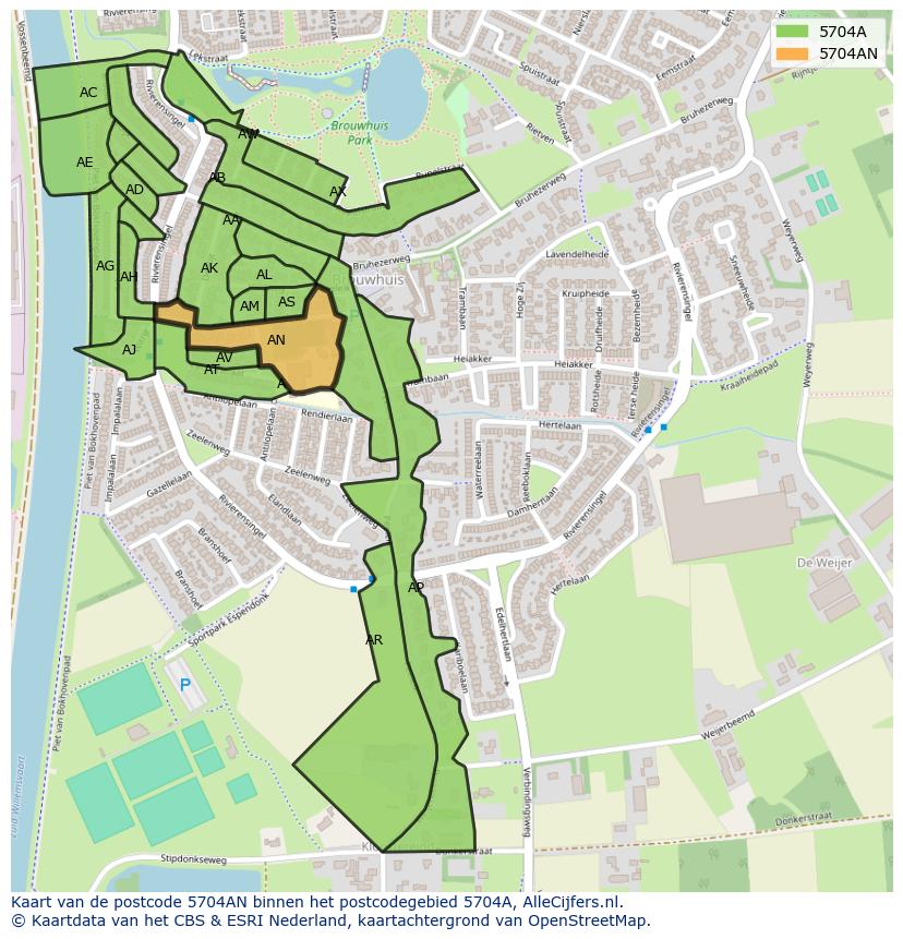 Afbeelding van het postcodegebied 5704 AN op de kaart.