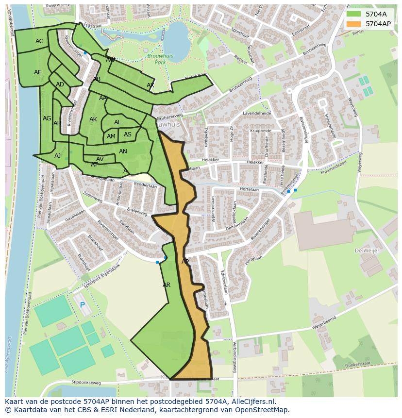 Afbeelding van het postcodegebied 5704 AP op de kaart.