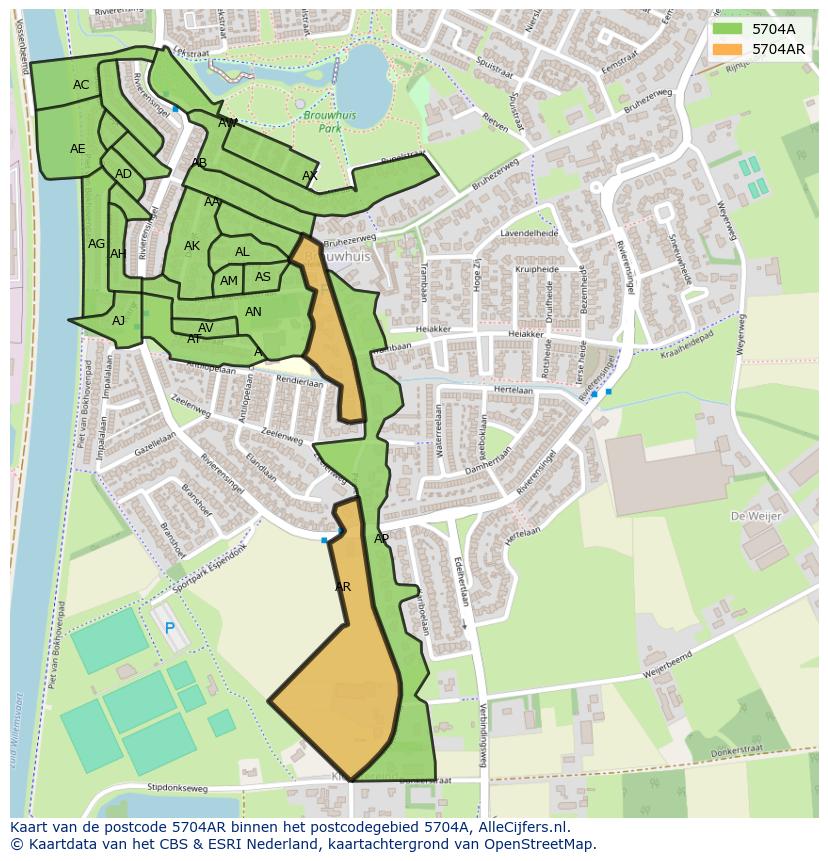 Afbeelding van het postcodegebied 5704 AR op de kaart.