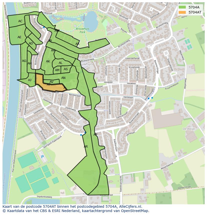 Afbeelding van het postcodegebied 5704 AT op de kaart.