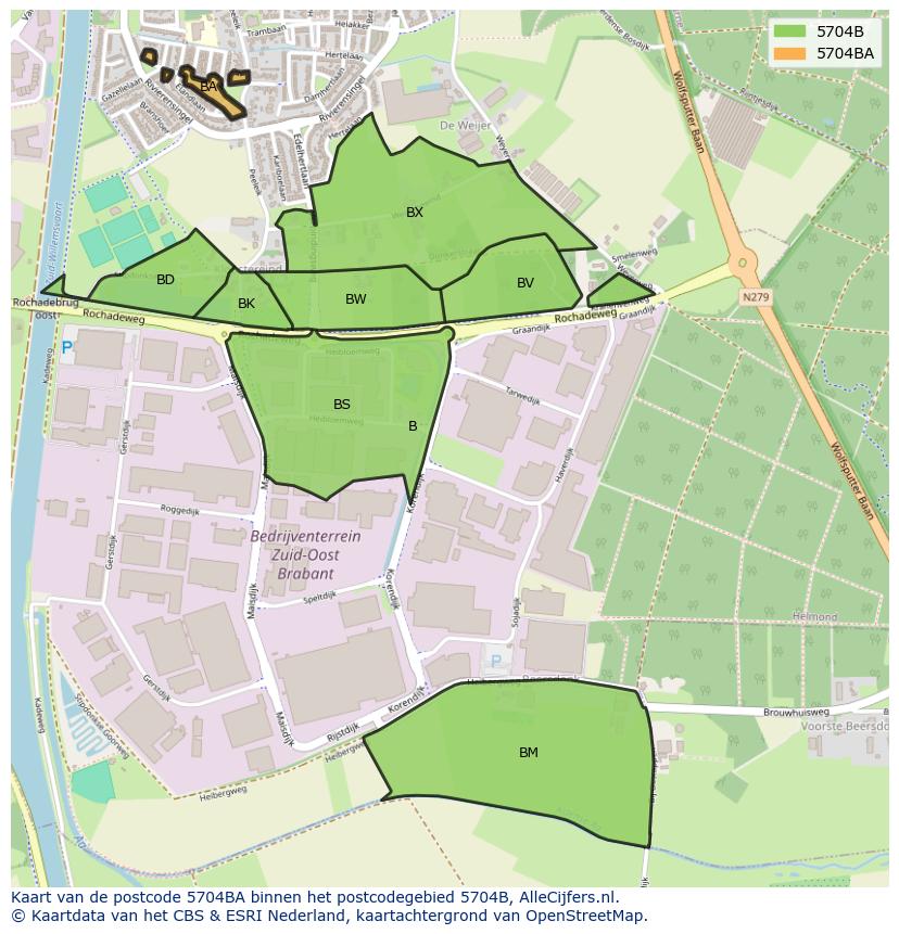 Afbeelding van het postcodegebied 5704 BA op de kaart.
