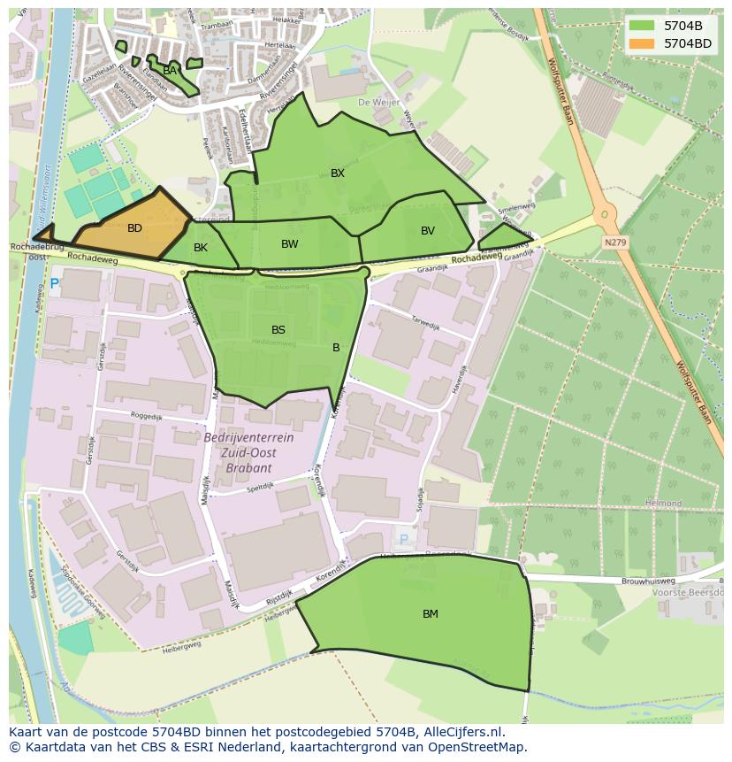 Afbeelding van het postcodegebied 5704 BD op de kaart.