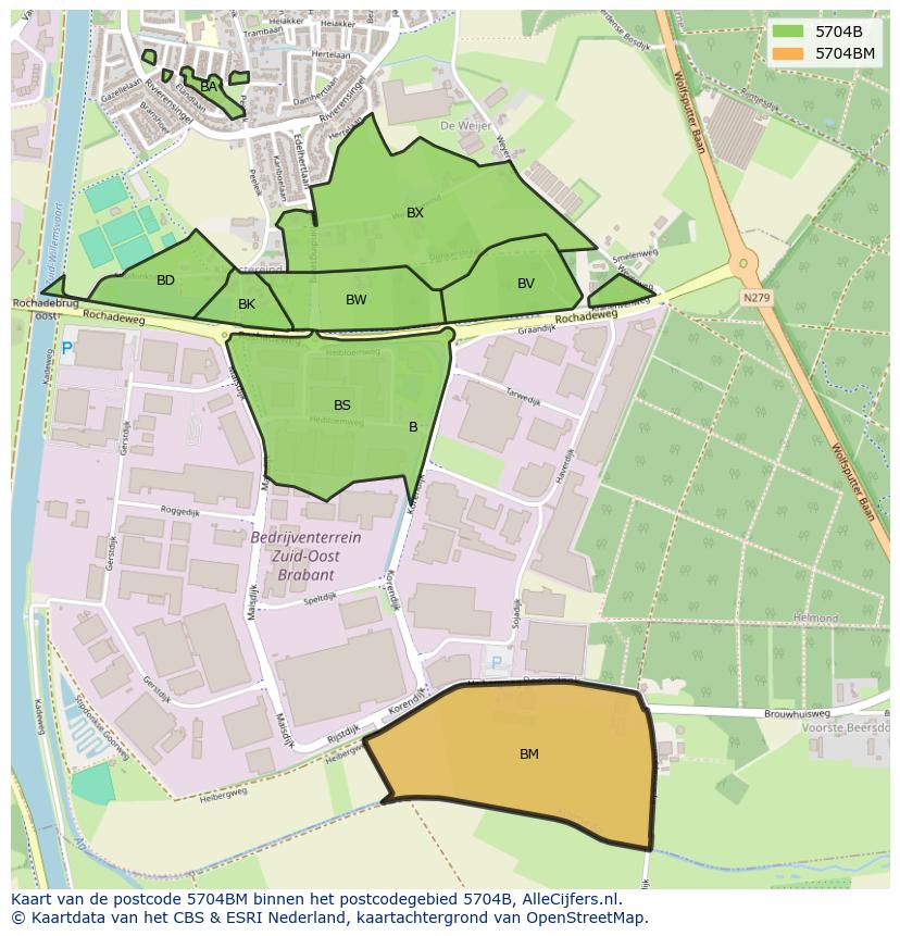 Afbeelding van het postcodegebied 5704 BM op de kaart.