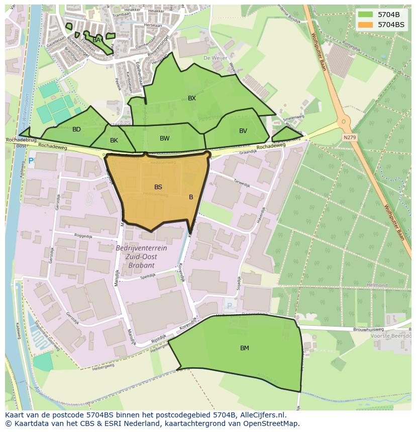 Afbeelding van het postcodegebied 5704 BS op de kaart.