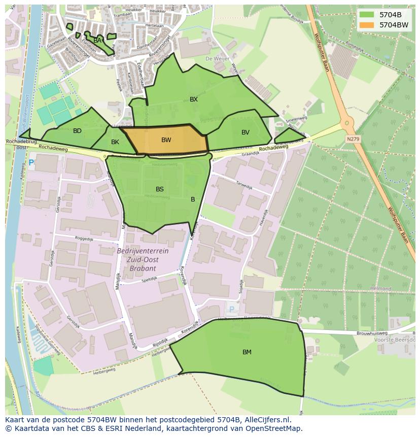 Afbeelding van het postcodegebied 5704 BW op de kaart.