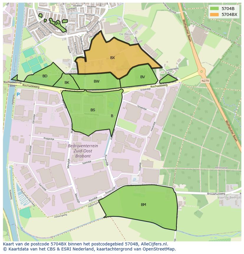 Afbeelding van het postcodegebied 5704 BX op de kaart.