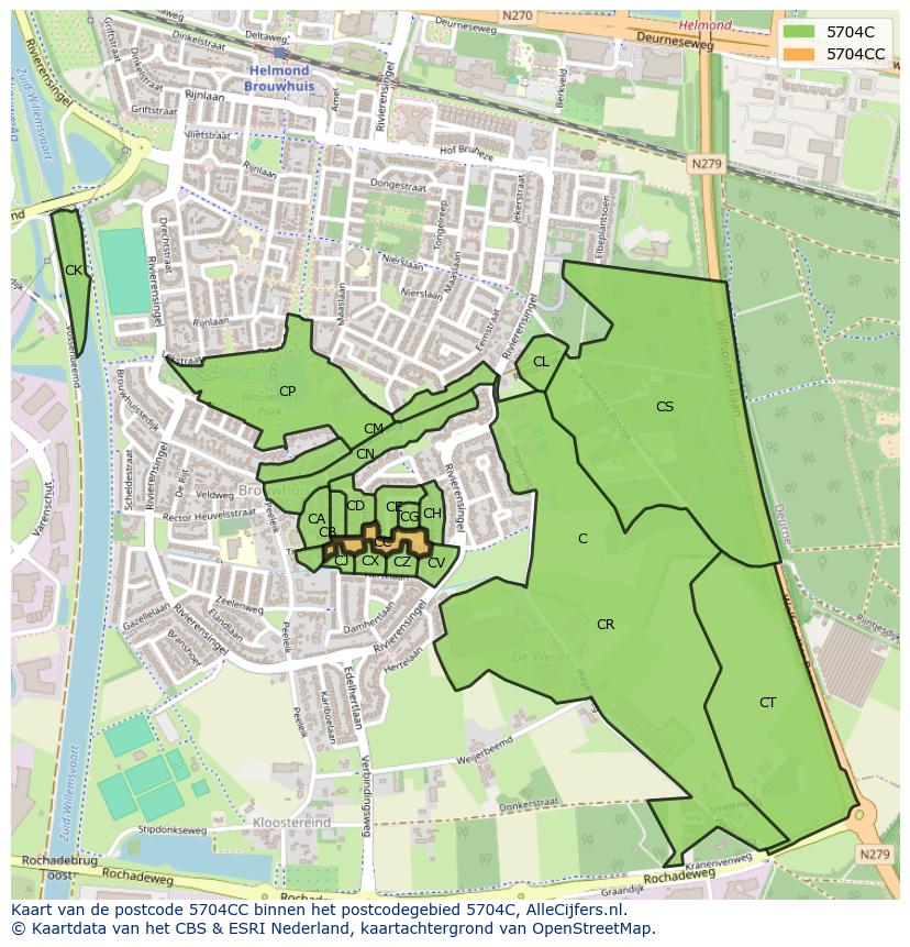 Afbeelding van het postcodegebied 5704 CC op de kaart.