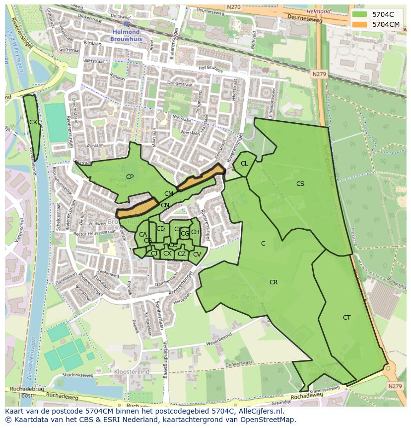 Afbeelding van het postcodegebied 5704 CM op de kaart.