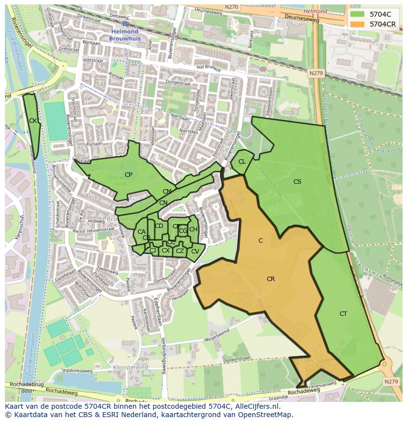Afbeelding van het postcodegebied 5704 CR op de kaart.