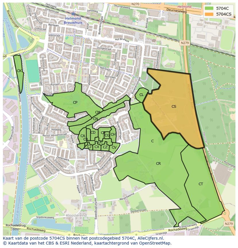 Afbeelding van het postcodegebied 5704 CS op de kaart.