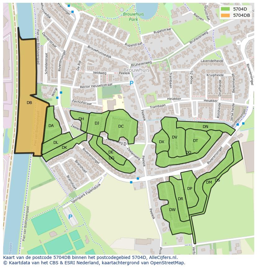 Afbeelding van het postcodegebied 5704 DB op de kaart.