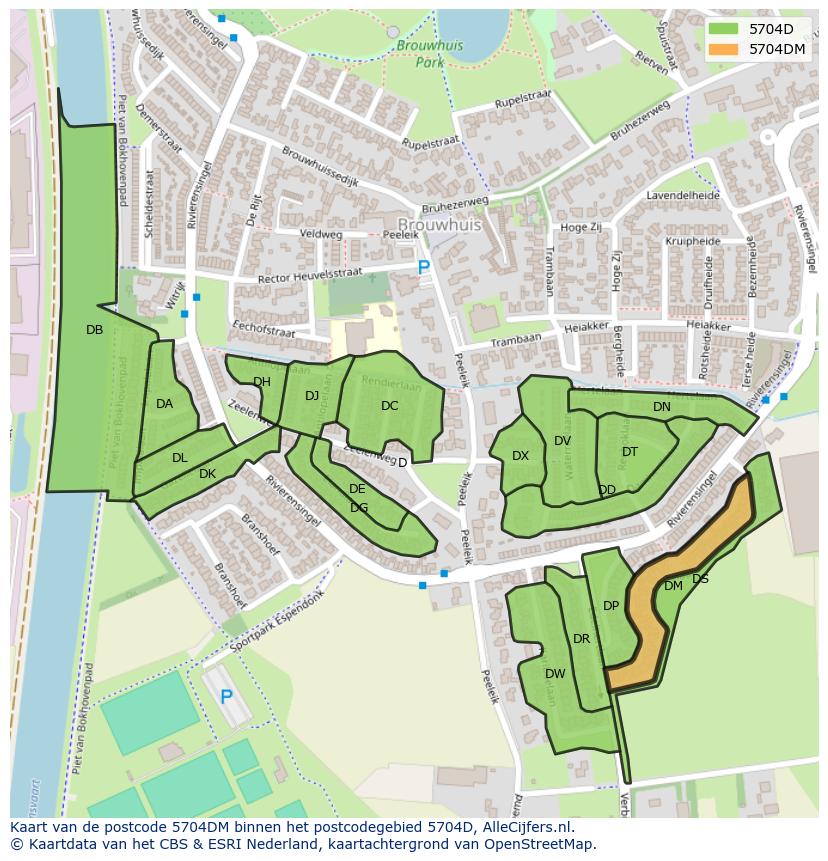Afbeelding van het postcodegebied 5704 DM op de kaart.