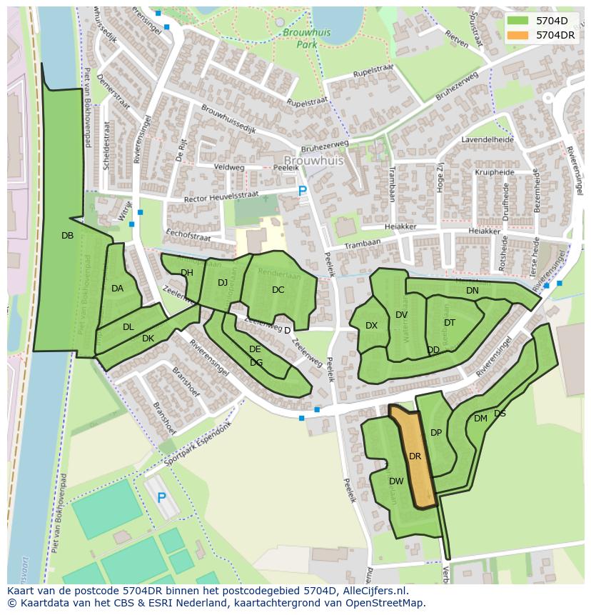 Afbeelding van het postcodegebied 5704 DR op de kaart.