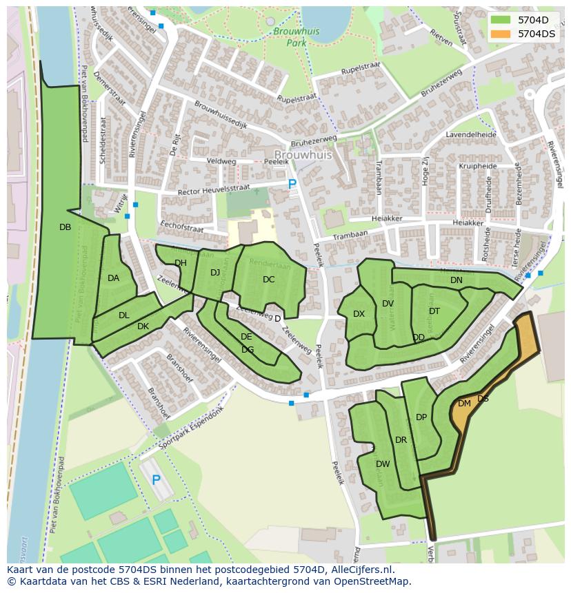 Afbeelding van het postcodegebied 5704 DS op de kaart.