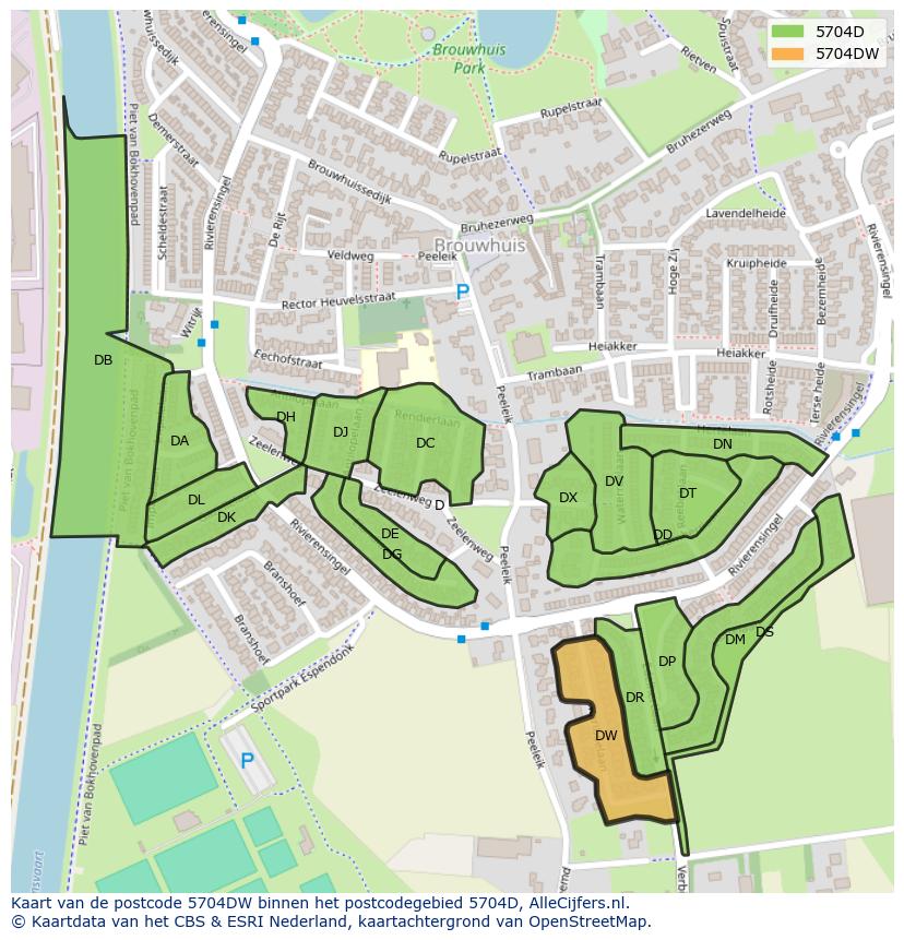 Afbeelding van het postcodegebied 5704 DW op de kaart.