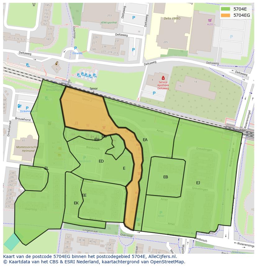 Afbeelding van het postcodegebied 5704 EG op de kaart.