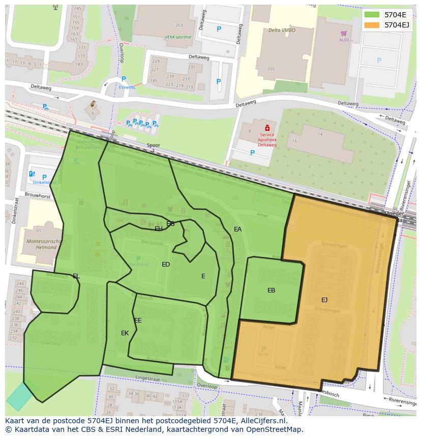 Afbeelding van het postcodegebied 5704 EJ op de kaart.