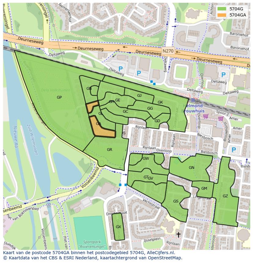 Afbeelding van het postcodegebied 5704 GA op de kaart.