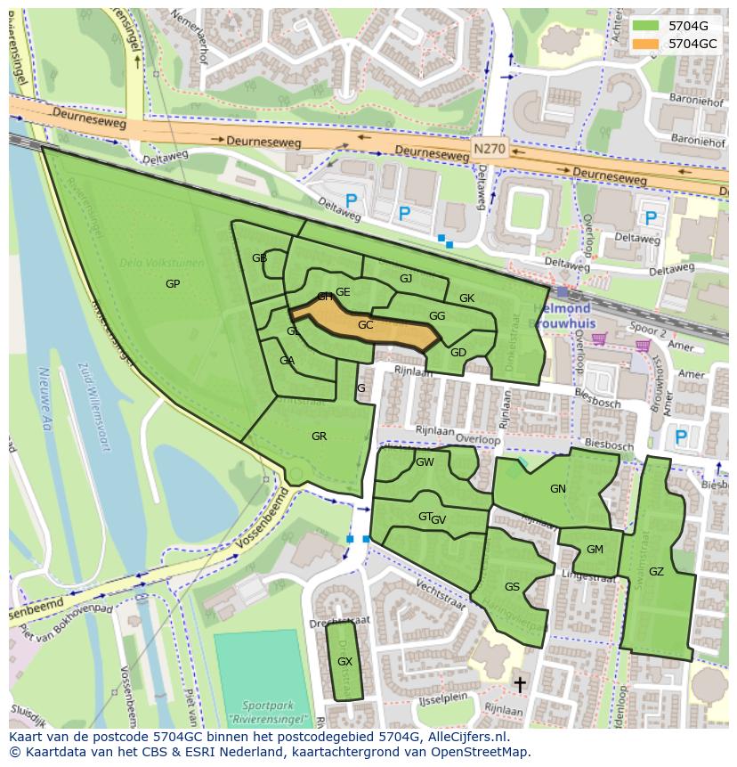Afbeelding van het postcodegebied 5704 GC op de kaart.