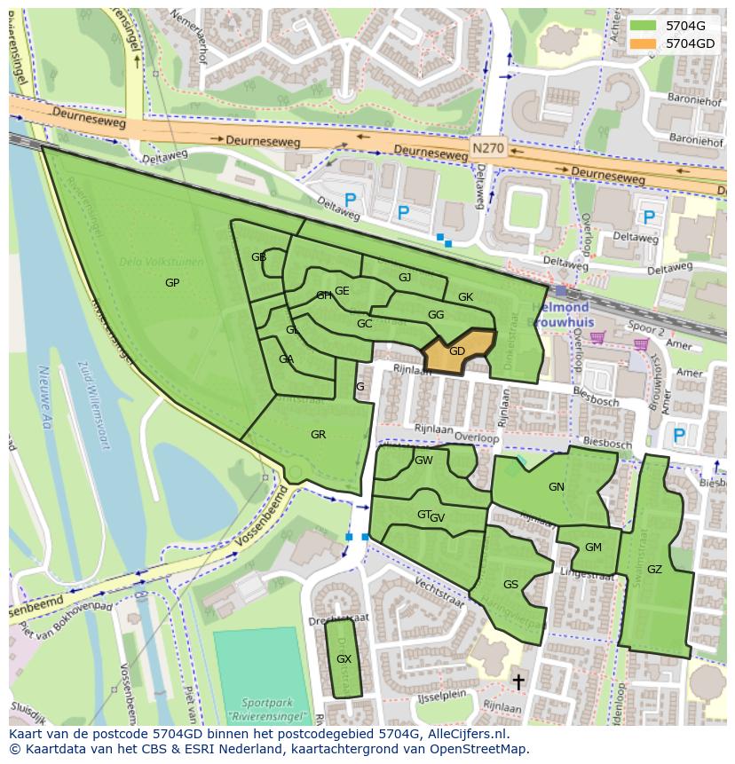 Afbeelding van het postcodegebied 5704 GD op de kaart.