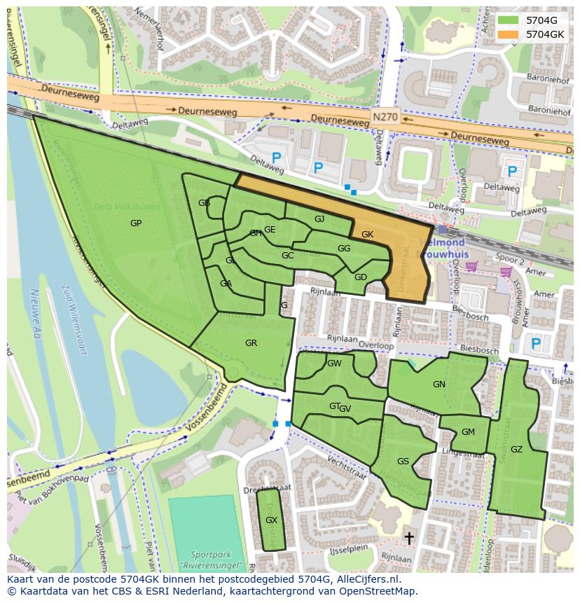 Afbeelding van het postcodegebied 5704 GK op de kaart.