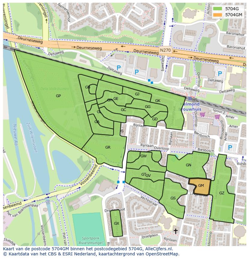 Afbeelding van het postcodegebied 5704 GM op de kaart.