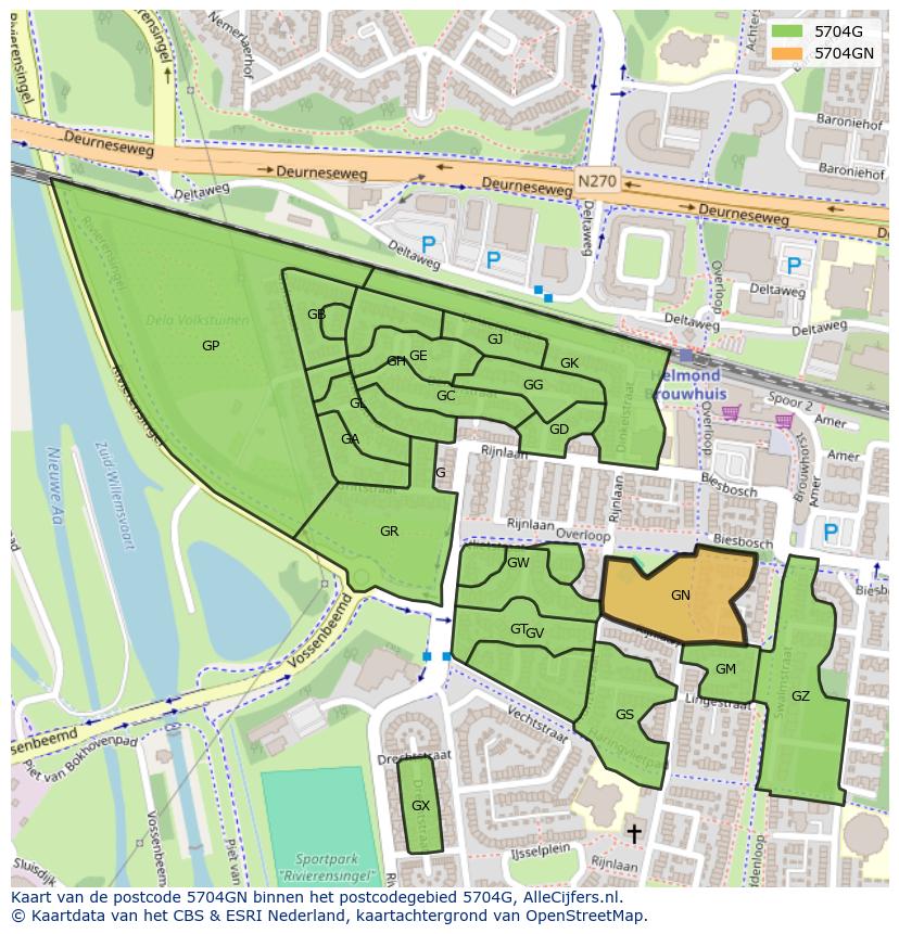 Afbeelding van het postcodegebied 5704 GN op de kaart.