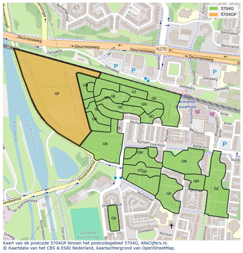Afbeelding van het postcodegebied 5704 GP op de kaart.