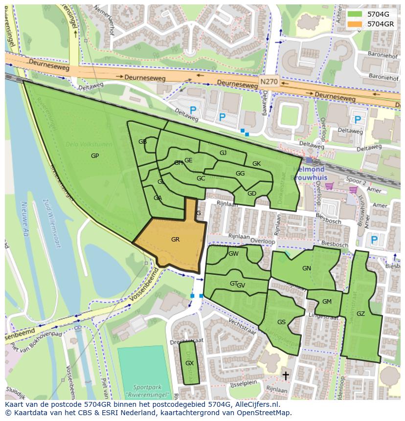 Afbeelding van het postcodegebied 5704 GR op de kaart.