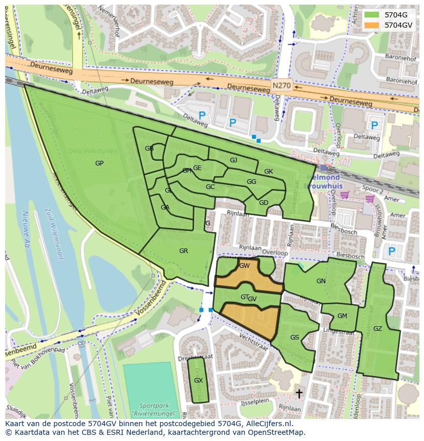 Afbeelding van het postcodegebied 5704 GV op de kaart.